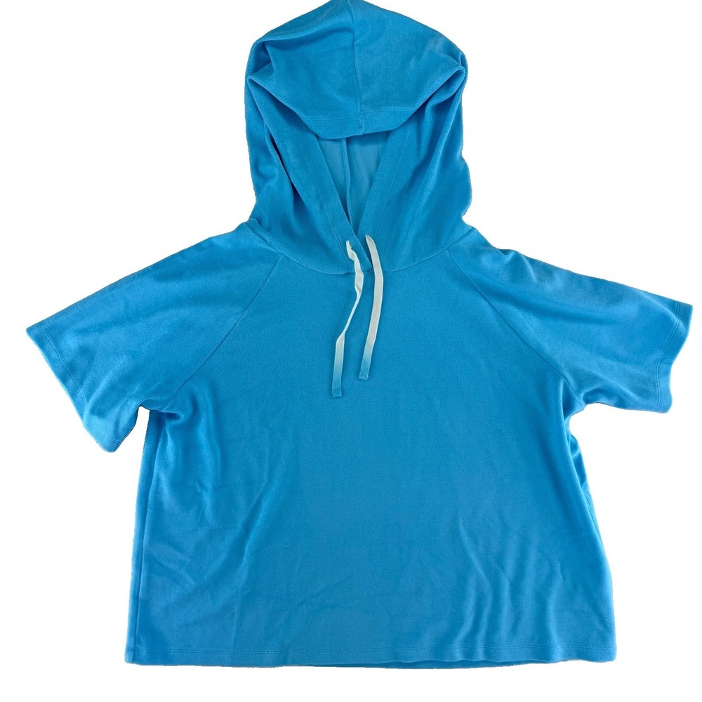 Candace Cameron Bure Terry Cloth Short Sleeve Beach Hoodie Medium Blue